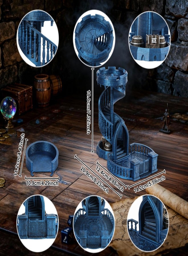 AUSPDICE Dice Rolling Tower and Tray with Spiral Stairs Perfect for Board Game, D&D Dungeons and Dragons, RPG and Pathfinder Role Playing Games (Antique Blue Color) - Image 4